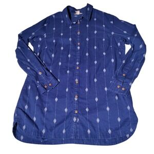 Duluth Trading Co geometric Print Long Sleeve Button Down Shirt Sz M Roll Tab